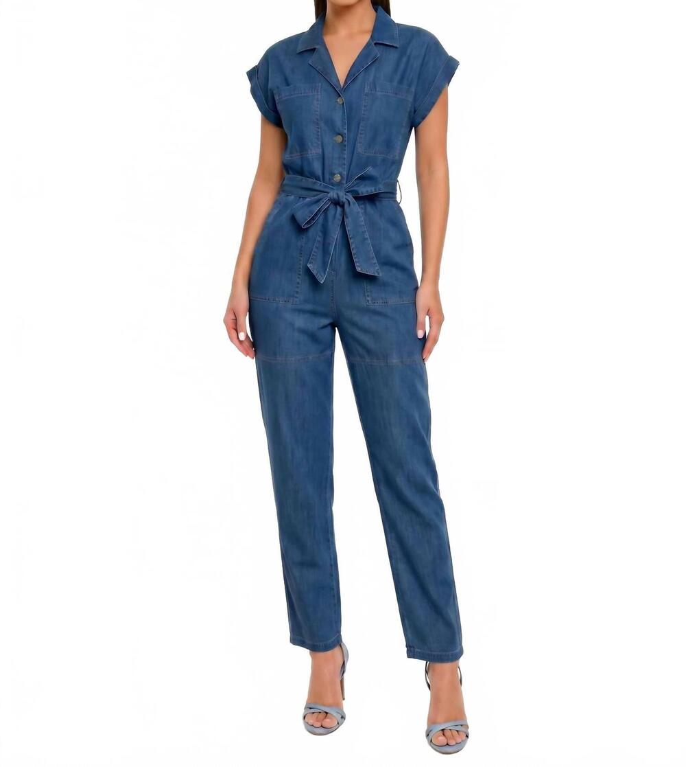 NEW SHOPIRISBASIC belted notch cuffed sleeve jumpsuit in dark denim